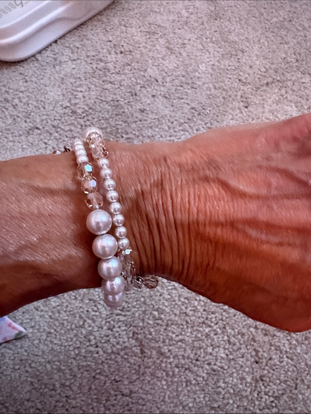 Pearl Beaded Coil Bracelet - White Faux Pearl Stack - Picture 2 of 2